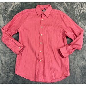 Kenneth Cole Reaction Mens Slim Fit Dress Shirt Pink Striped 16 32/33 Button Up